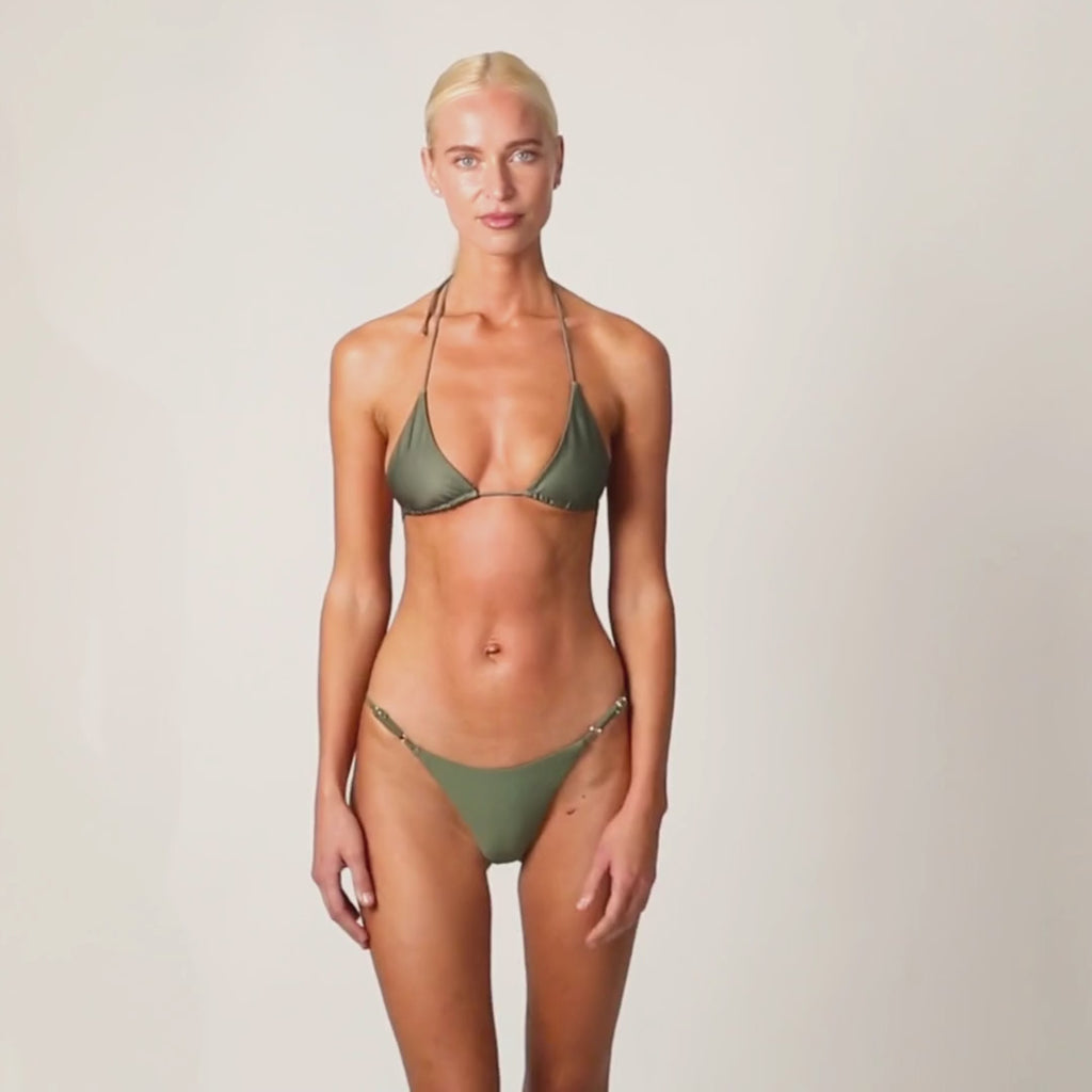 St.St Signature Eco Thong Bikini Bottom - Matte Olive Green